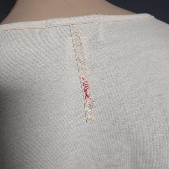 Vintage Diesel Long T shirt Top Womens Size XS Cream Off White V Neck Y2K 2000s - Picture 8 of 10